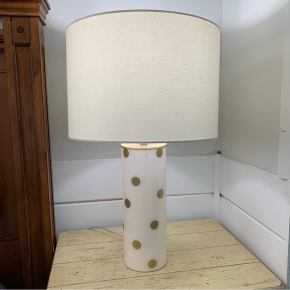 Cream gold polka dot Kate Spade collector lamp. Ceramic and brass with shade - Picture 1 of 5